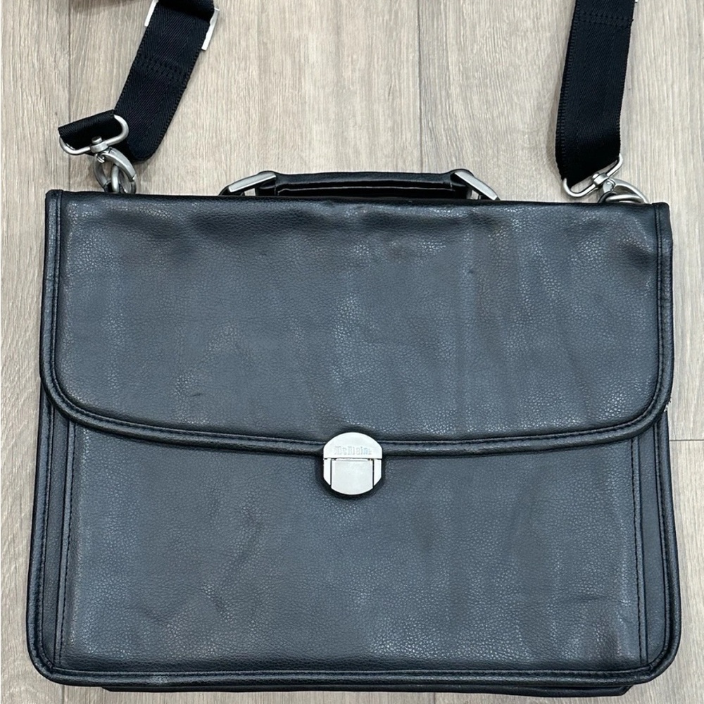 McKlein 16" Expandable Black Leather Laptop Briefcase Shoulder  W/Strap Bag